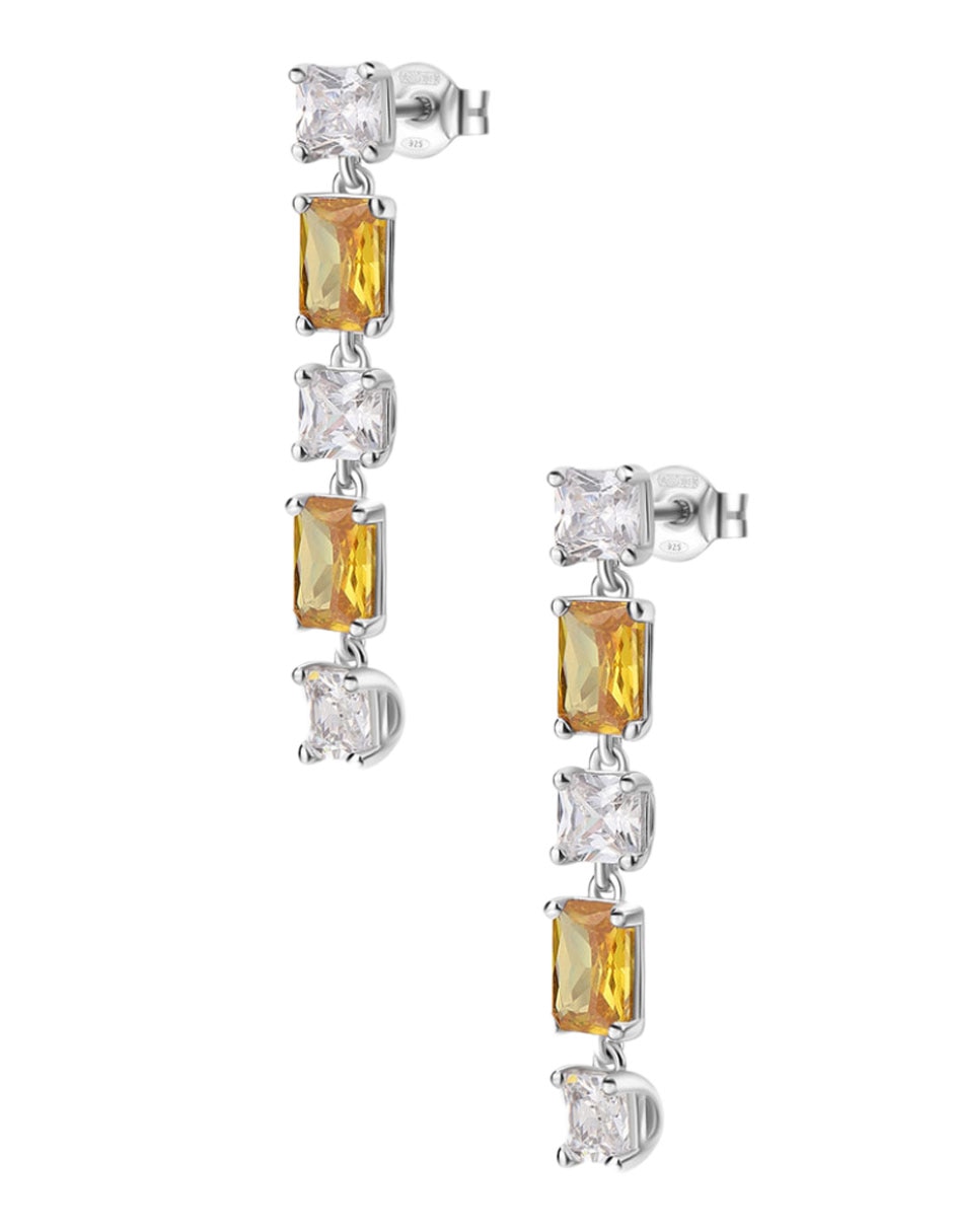Aretes de barra Fancy Energy Yellow de plata P 925 con acabado brillante zirconia 4