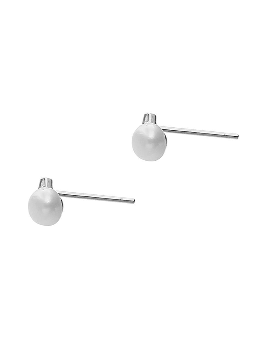 Aretes circulares de plata P 925 con acabado baño rodio perla 2