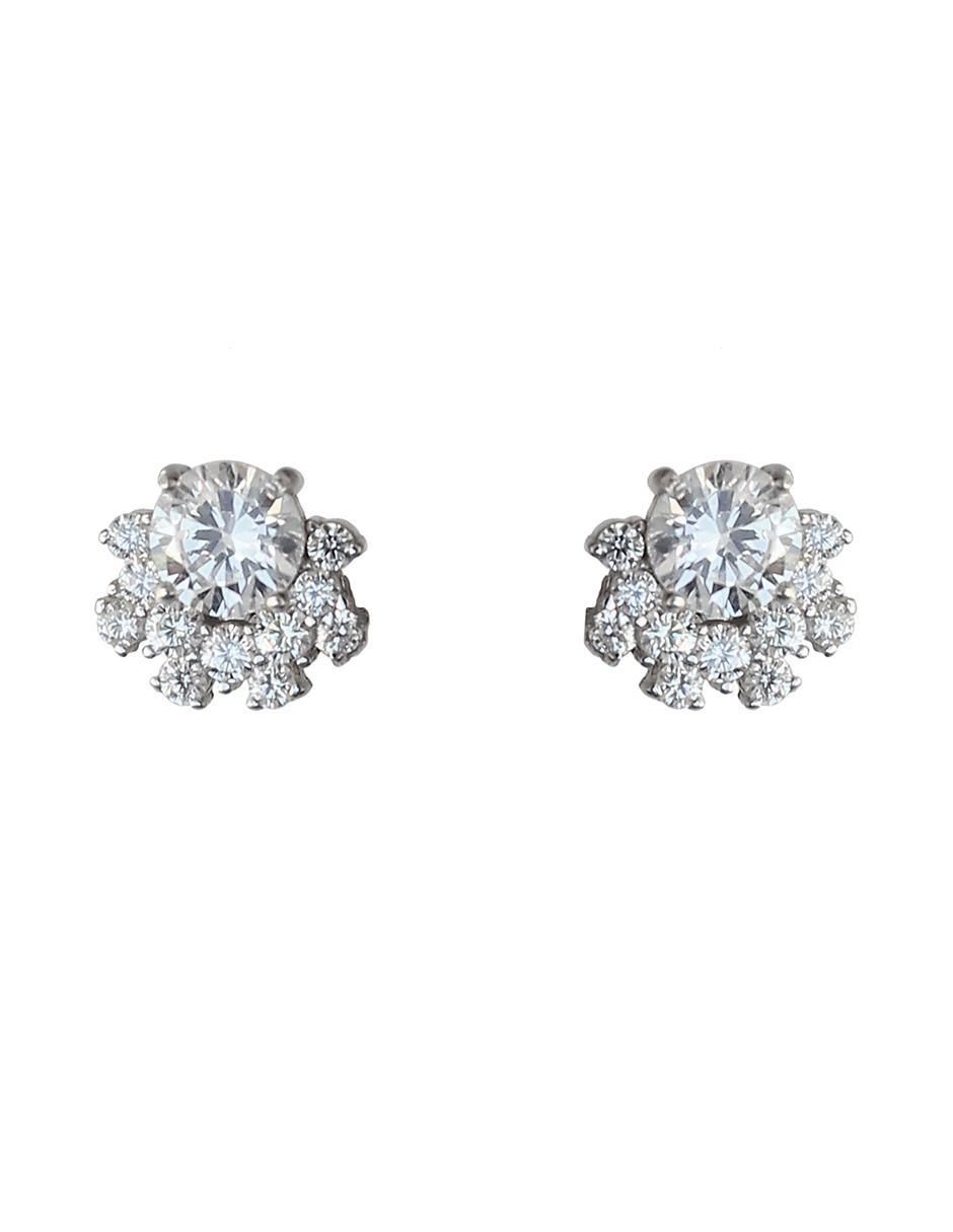 Aretes de flor de plata P 925 con acabado baño rodio circonita