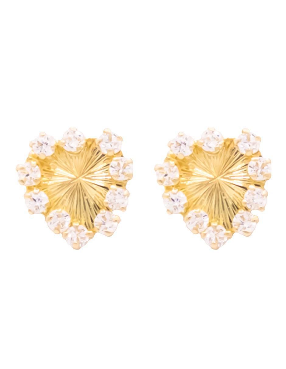 Broqueles de corazón de oro con acabado brillante zirconia Broqueles de corazón de oro con acabado brillante zirconia