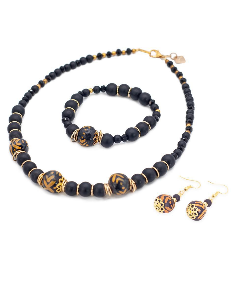 Aretes, collar y pulsera de esfera cerámica 1