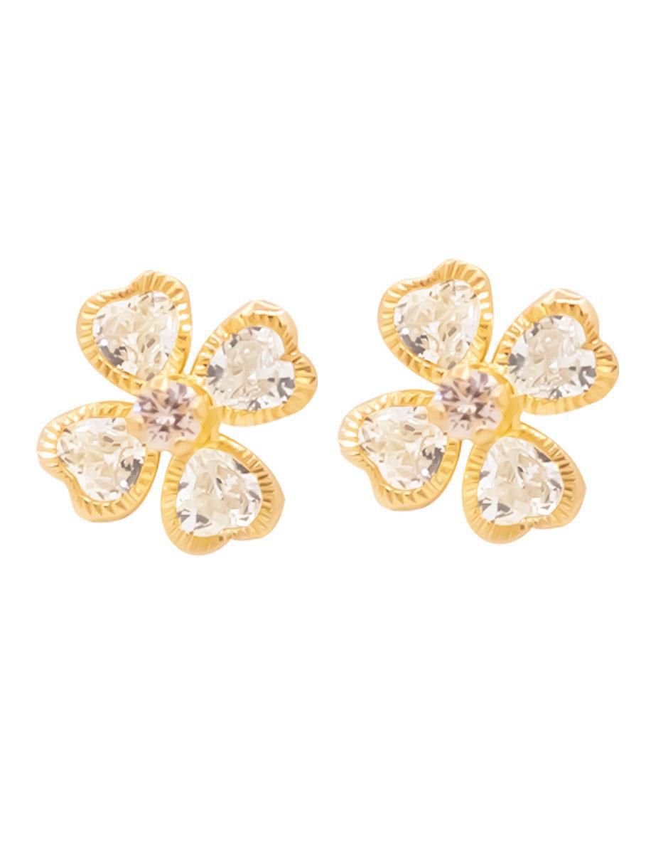 Broqueles de flor de oro con acabado brillante zirconia 1