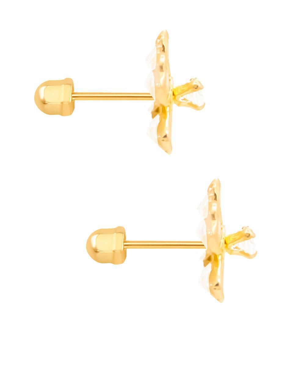 Broqueles de flor de oro con acabado brillante zirconia