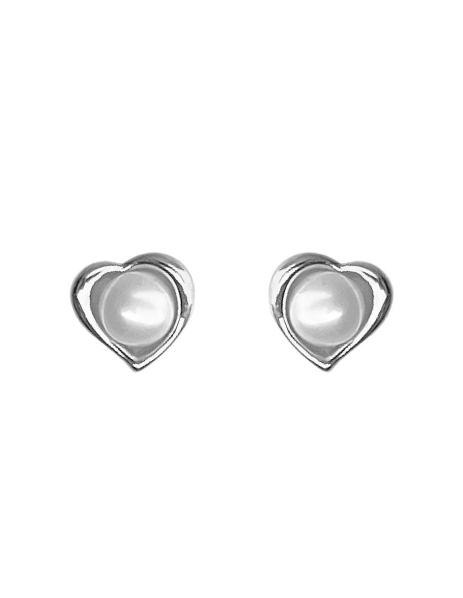 Aretes de corazón de plata P 925 con acabado baño rodio perla Aretes de corazón de plata P 925 con acabado baño rodio perla