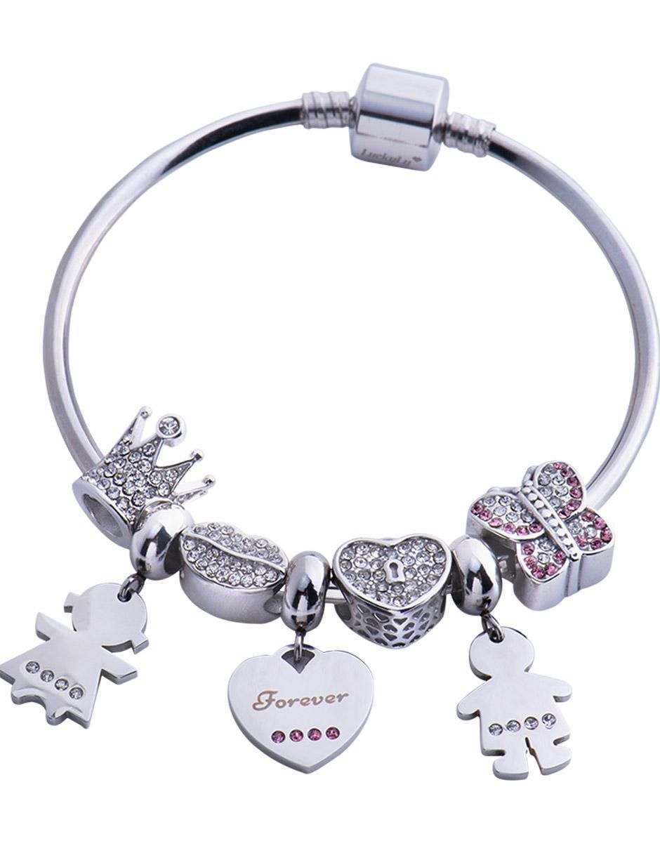 Charm "de" corazón luckyly corazón forever sin temática "de" acero inoxidable sin kilataje zirconia cúbica