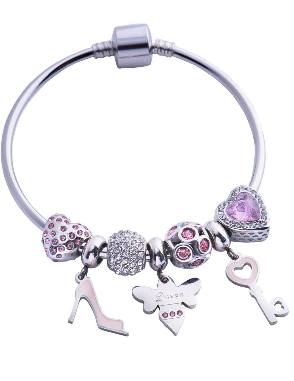 Charm "de" bola luckyly charms para pulseras de mujer sin temática "de" acero inoxidable sin kilataje zirconia cúbica