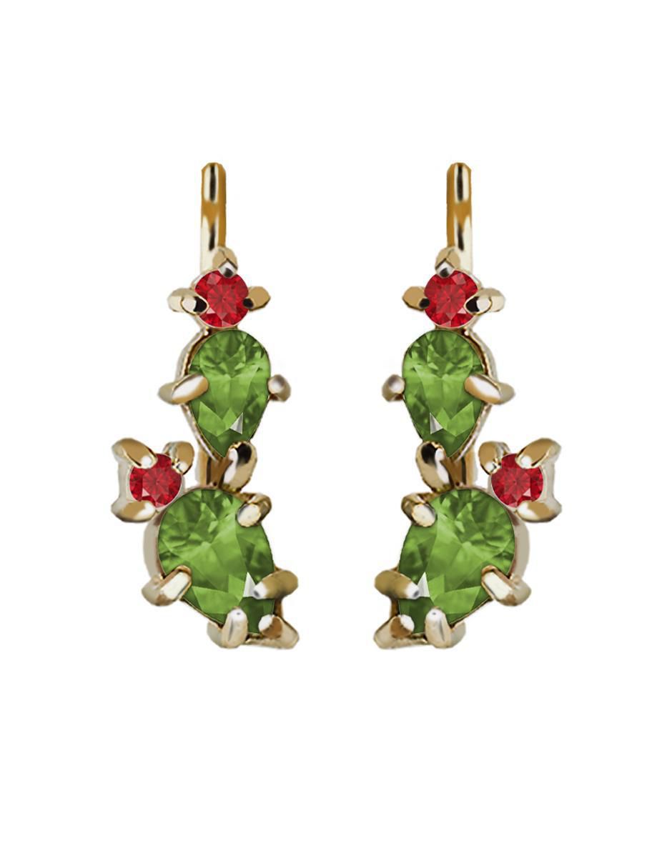Aretes de cactus México de plata P 925 con acabado baño de oro peridoto 1