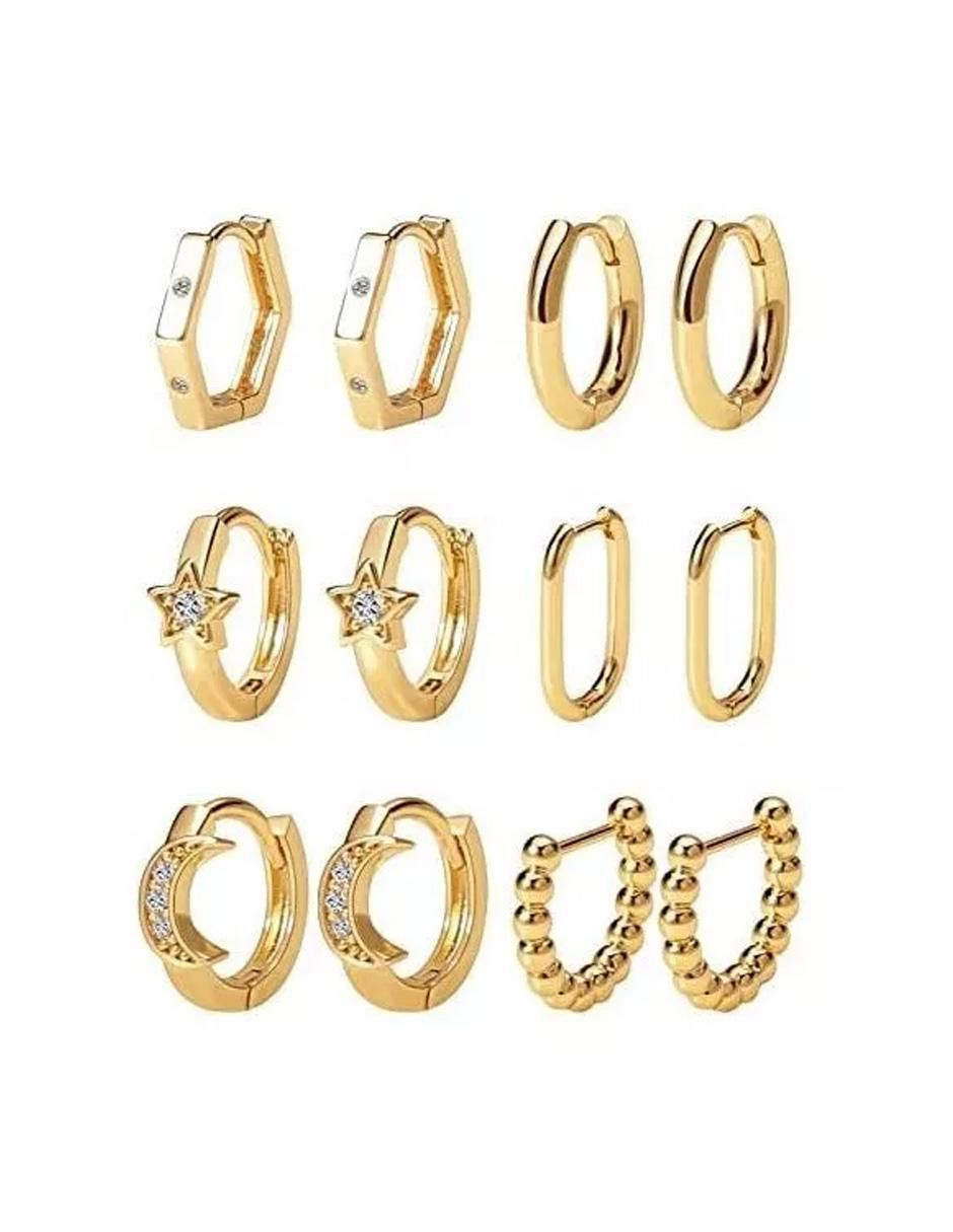 Set de aretes circulares con acabado chapa de oro