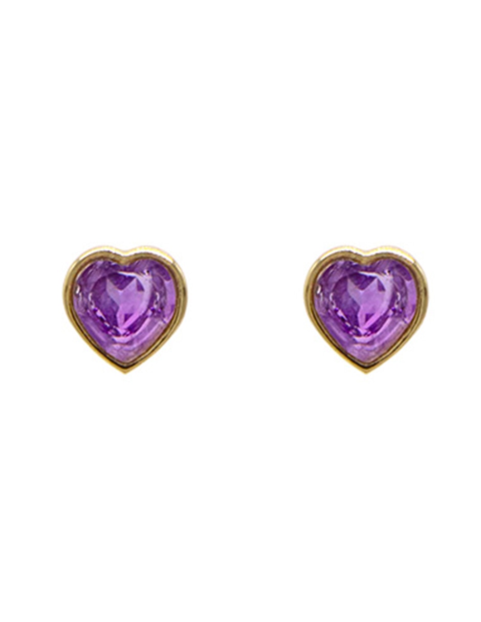 Broqueles de corazón con acabado brillante amatista Broqueles de corazón con acabado brillante amatista