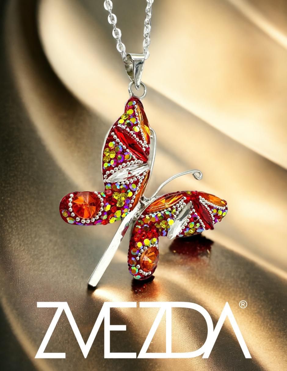 Aretes y collar de mariposa Mariposa de plata P925 cristal 2