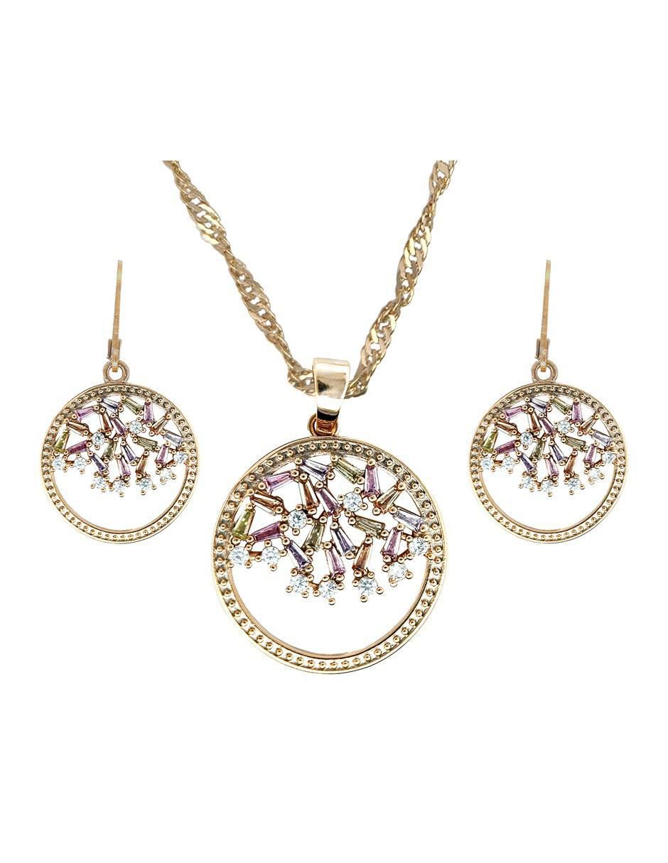 Aretes y collar circular zirconia