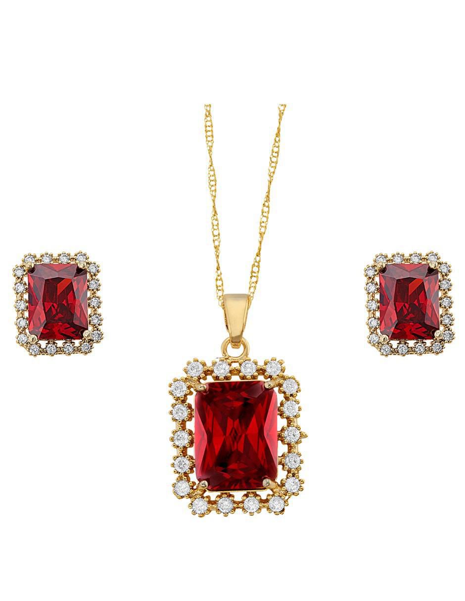 Aretes y collar rectangular zirconia