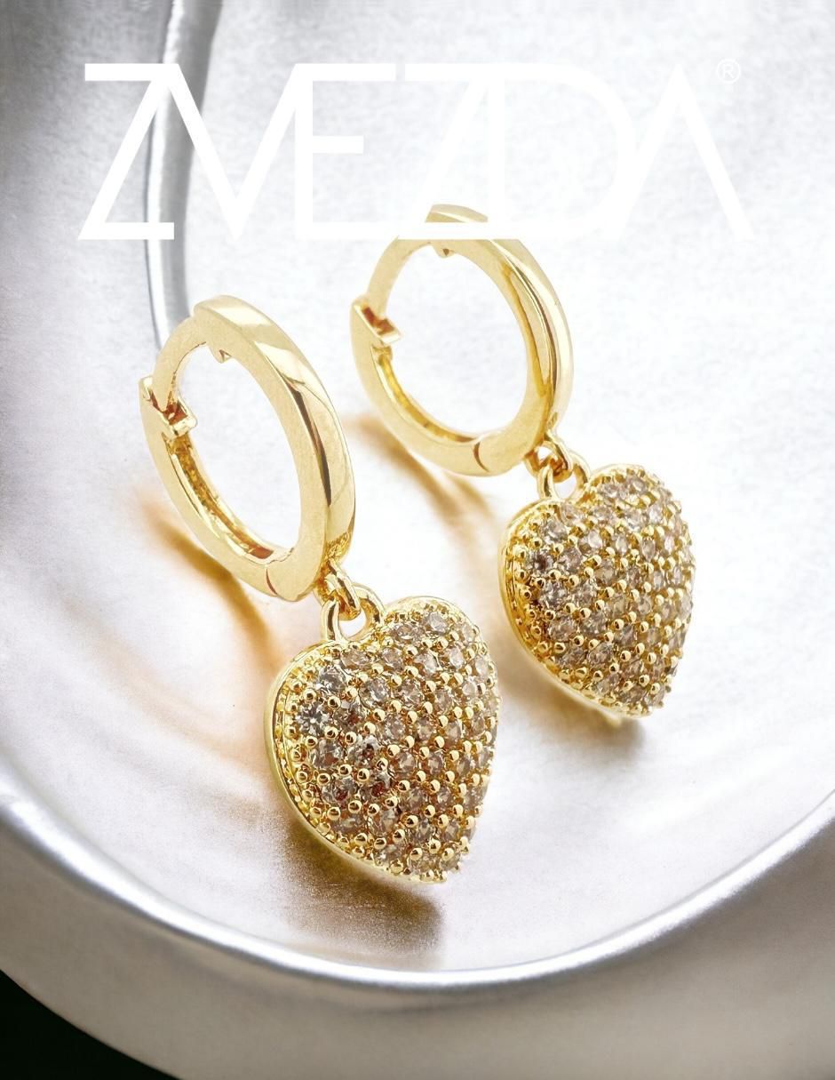Aretes y collar de corazón 18 K circonita 3