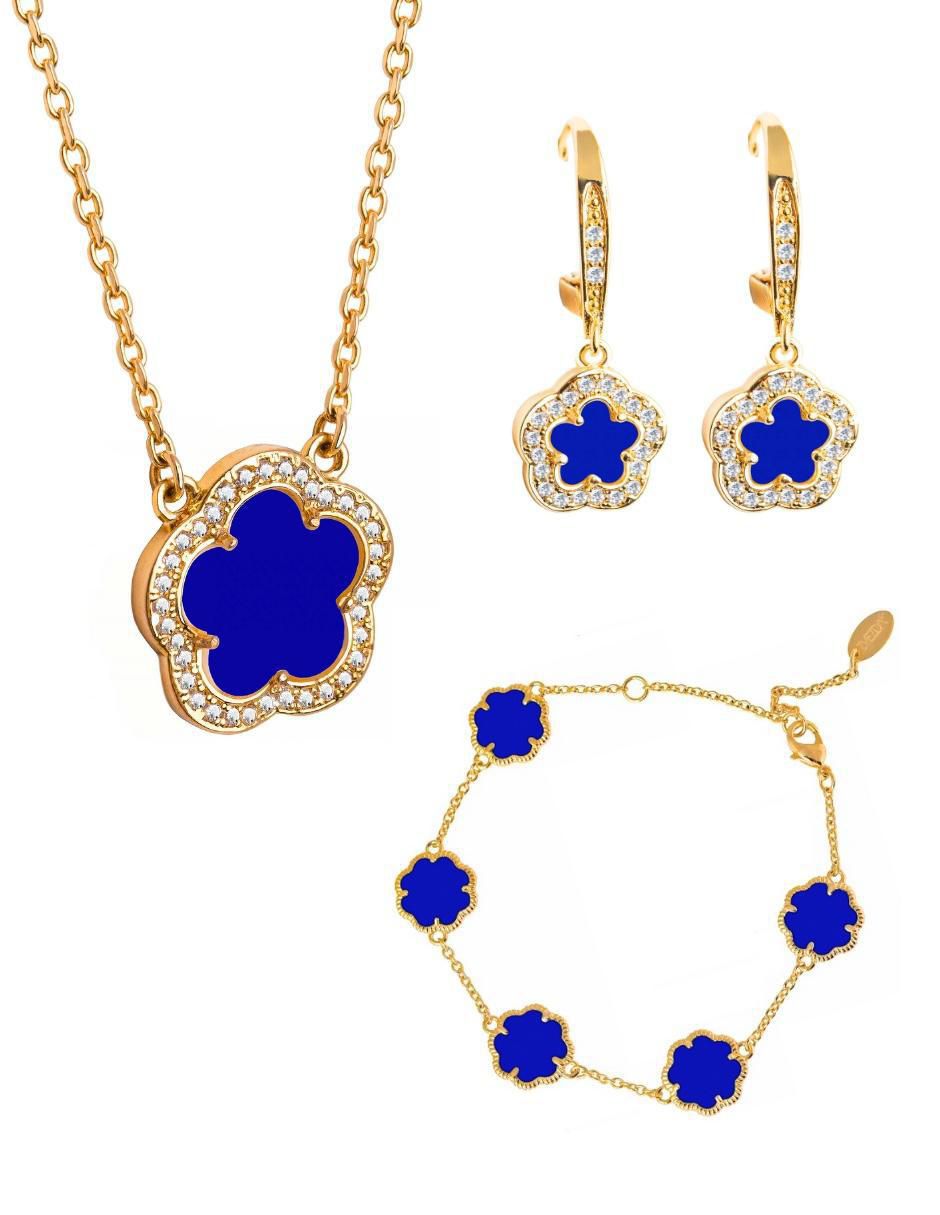 Aretes, collar y pulsera de trébol circonita 1