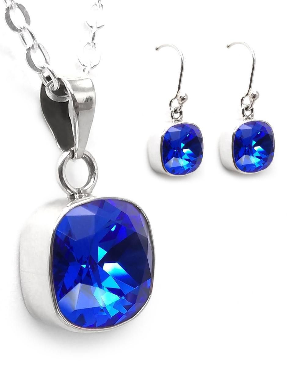 Aretes y collar cuadrados Cushion de plata P925 cristal Aretes y collar cuadrados Cushion de plata P925 cristal