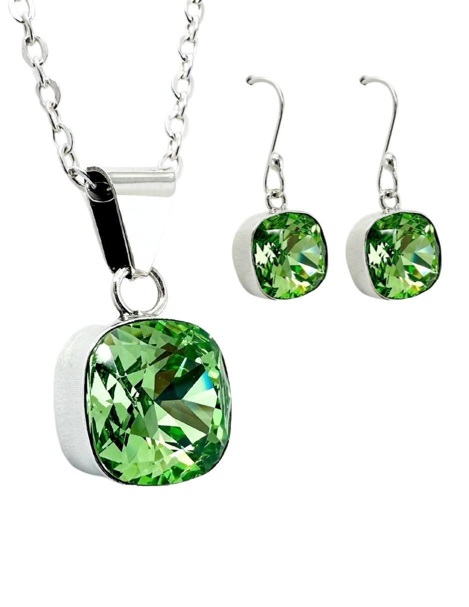 Aretes y collar cuadrados Cushion de plata P925 cristal Aretes y collar cuadrados Cushion de plata P925 cristal