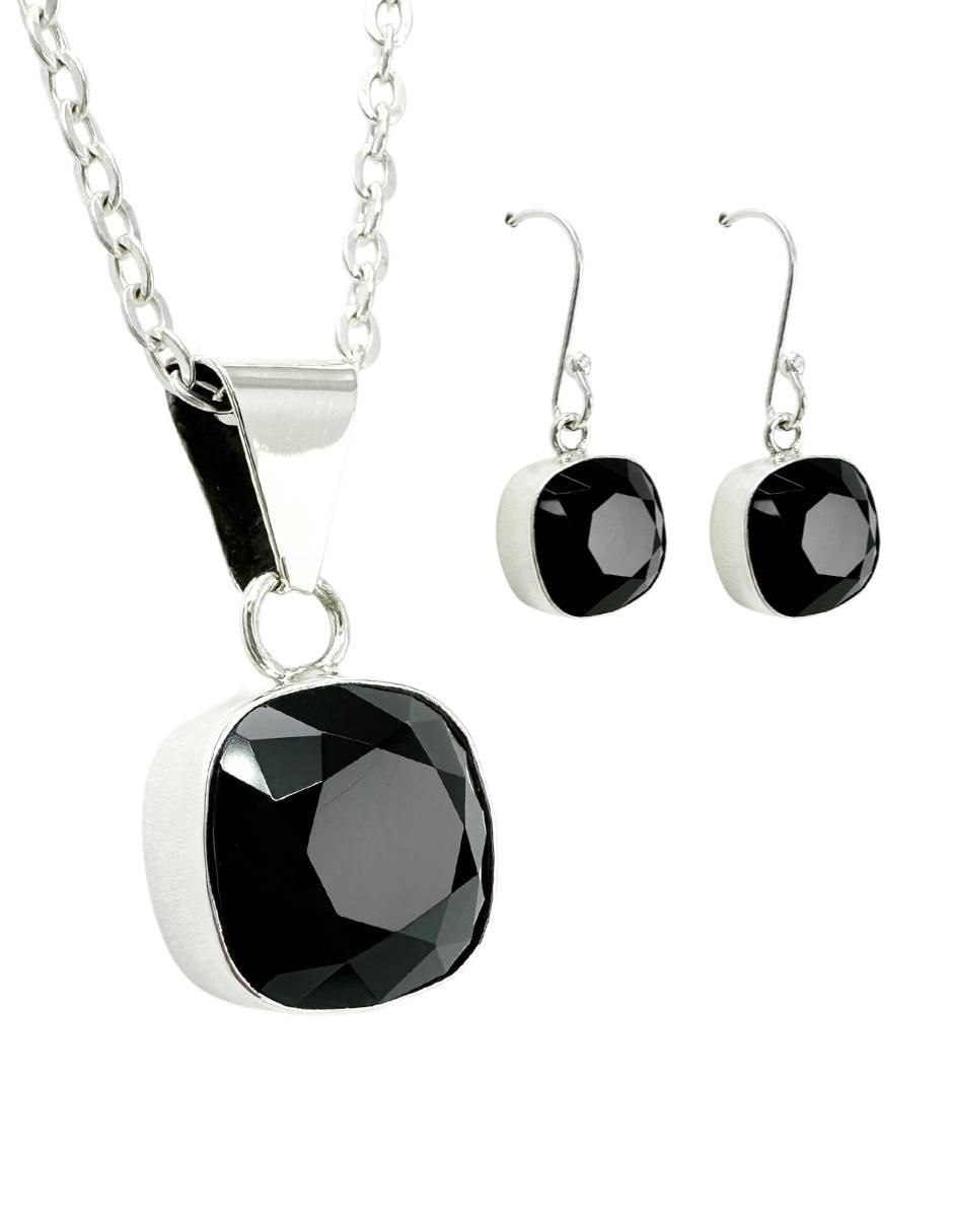 Aretes y collar cuadrados Cushion de plata P925 cristal Aretes y collar cuadrados Cushion de plata P925 cristal