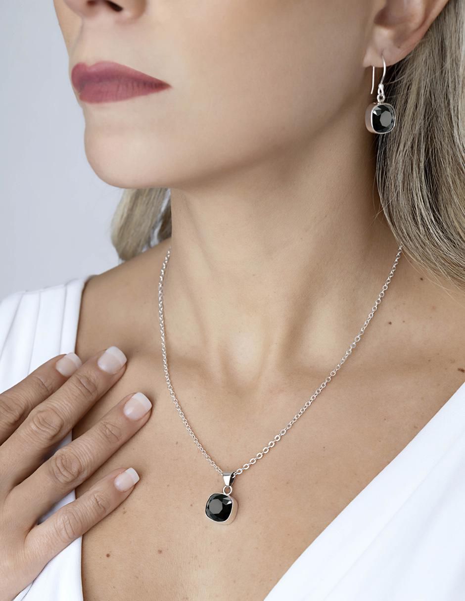 Aretes y collar cuadrados Cushion de plata P925 cristal 2