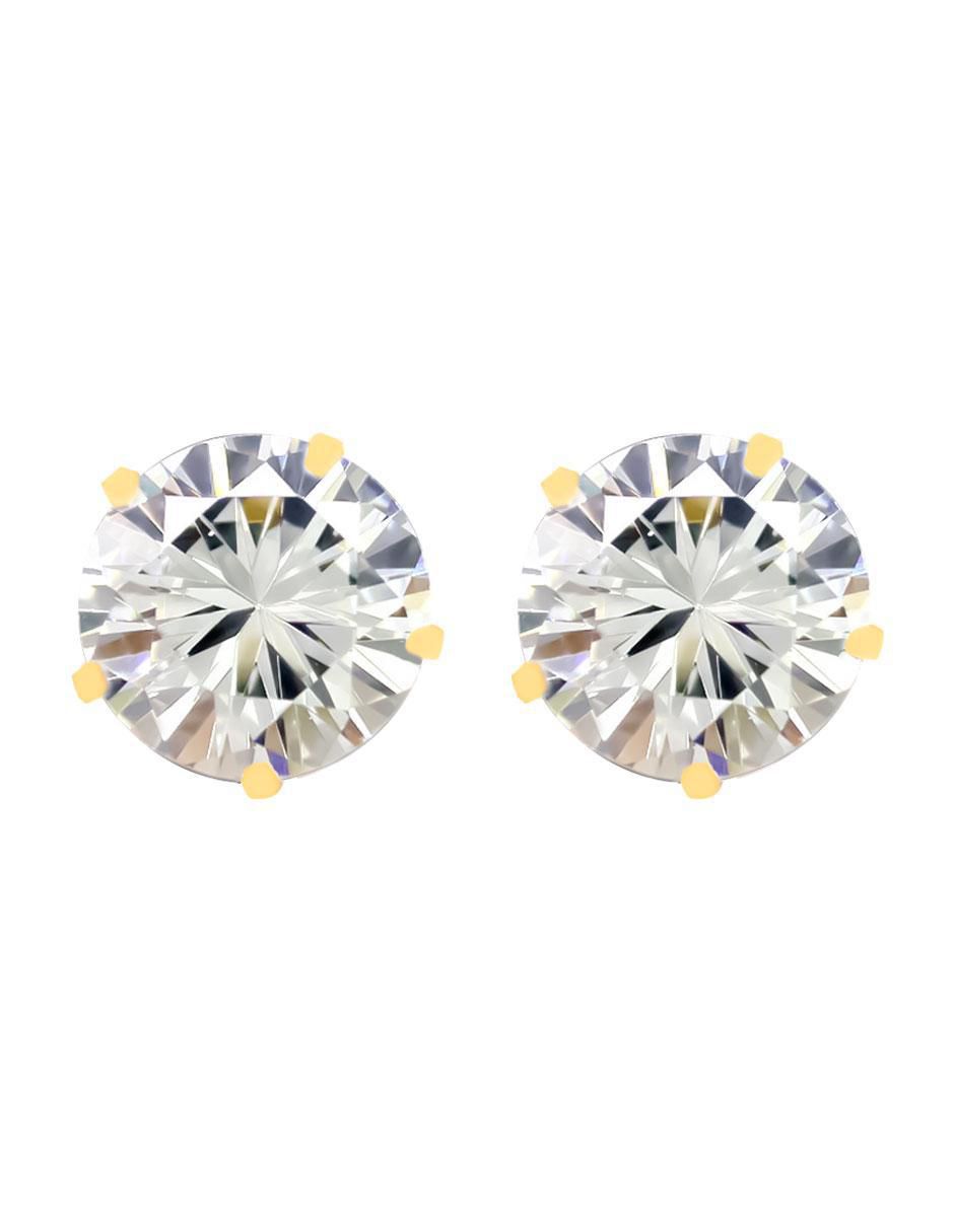 Broqueles redondos de oro amarillo con acabado brillante zirconia 1