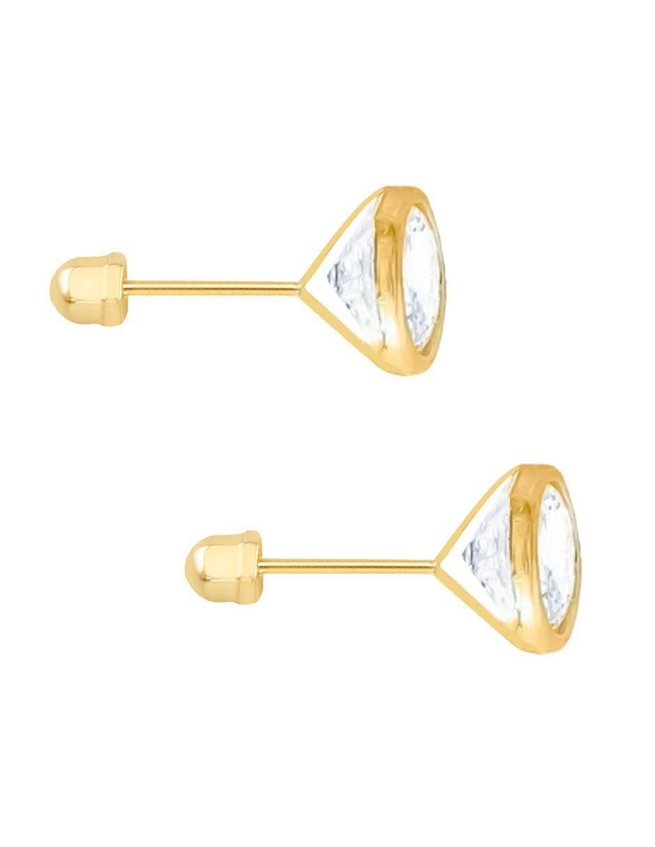 Broqueles redondos de oro con acabado brillante zirconia 2
