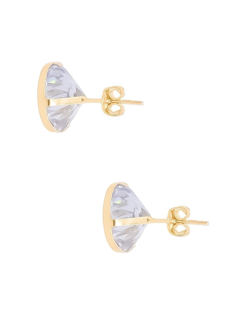 Broqueles redondos de oro amarillo con acabado brillante zirconia 2