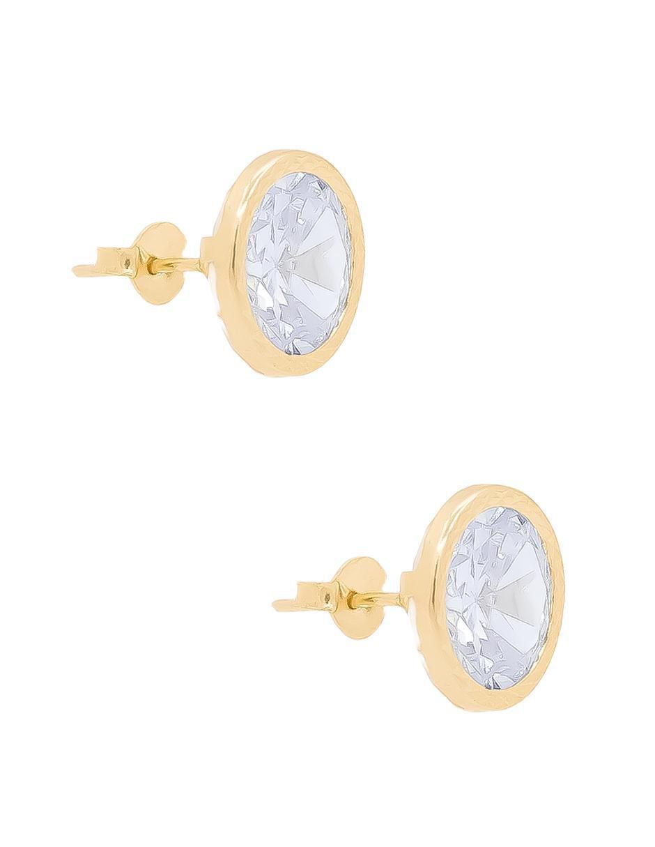 Broqueles redondos de oro amarillo con acabado brillante zirconia 3