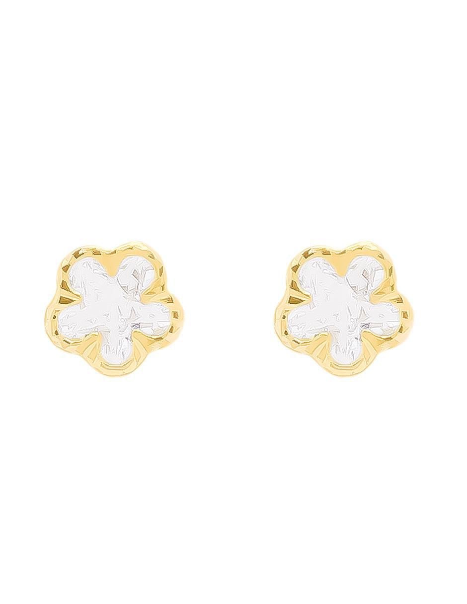 Broqueles de flor de oro amarillo con acabado brillante zirconia Broqueles de flor de oro amarillo con acabado brillante zirconia