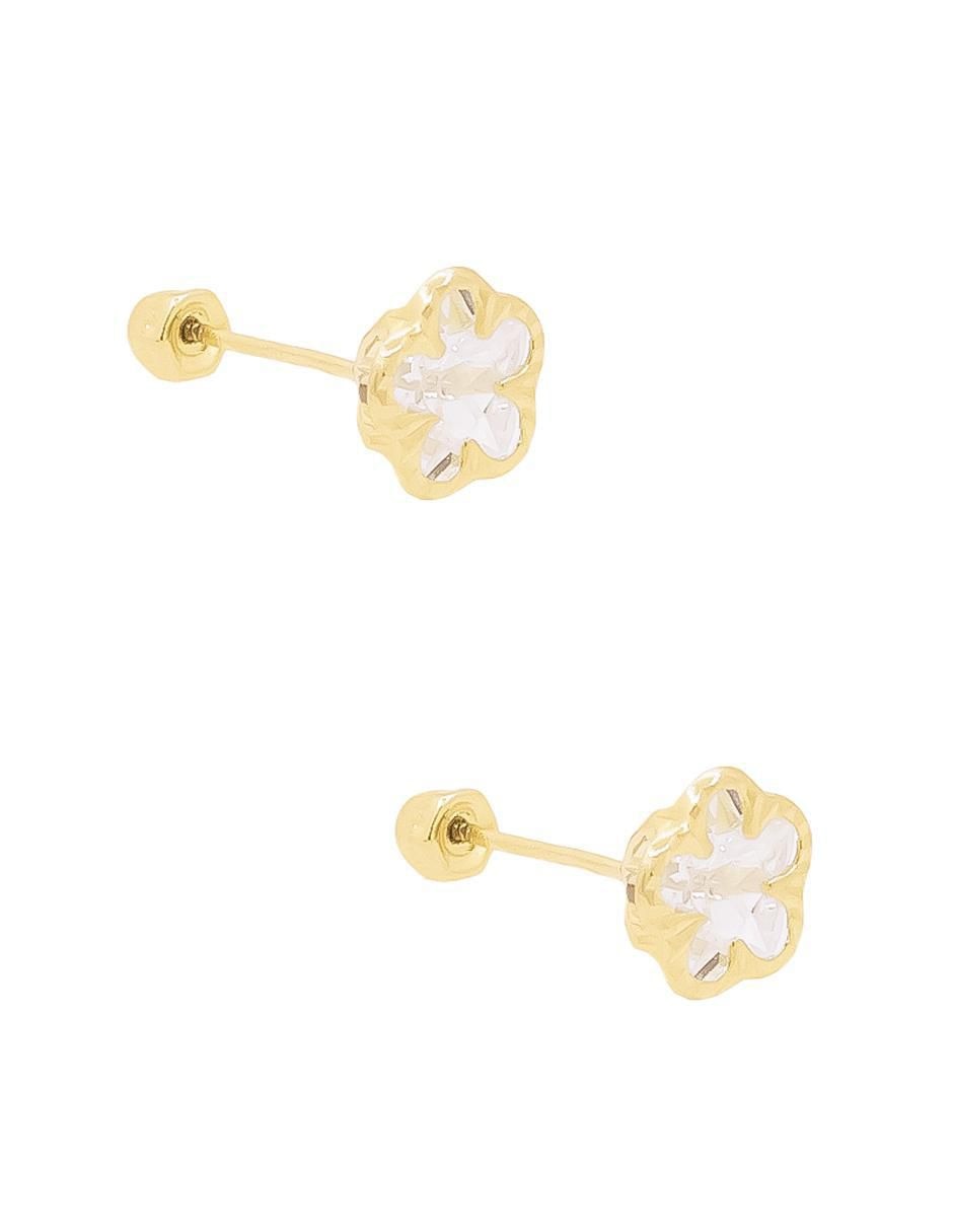 Broqueles de flor de oro amarillo con acabado brillante zirconia 3