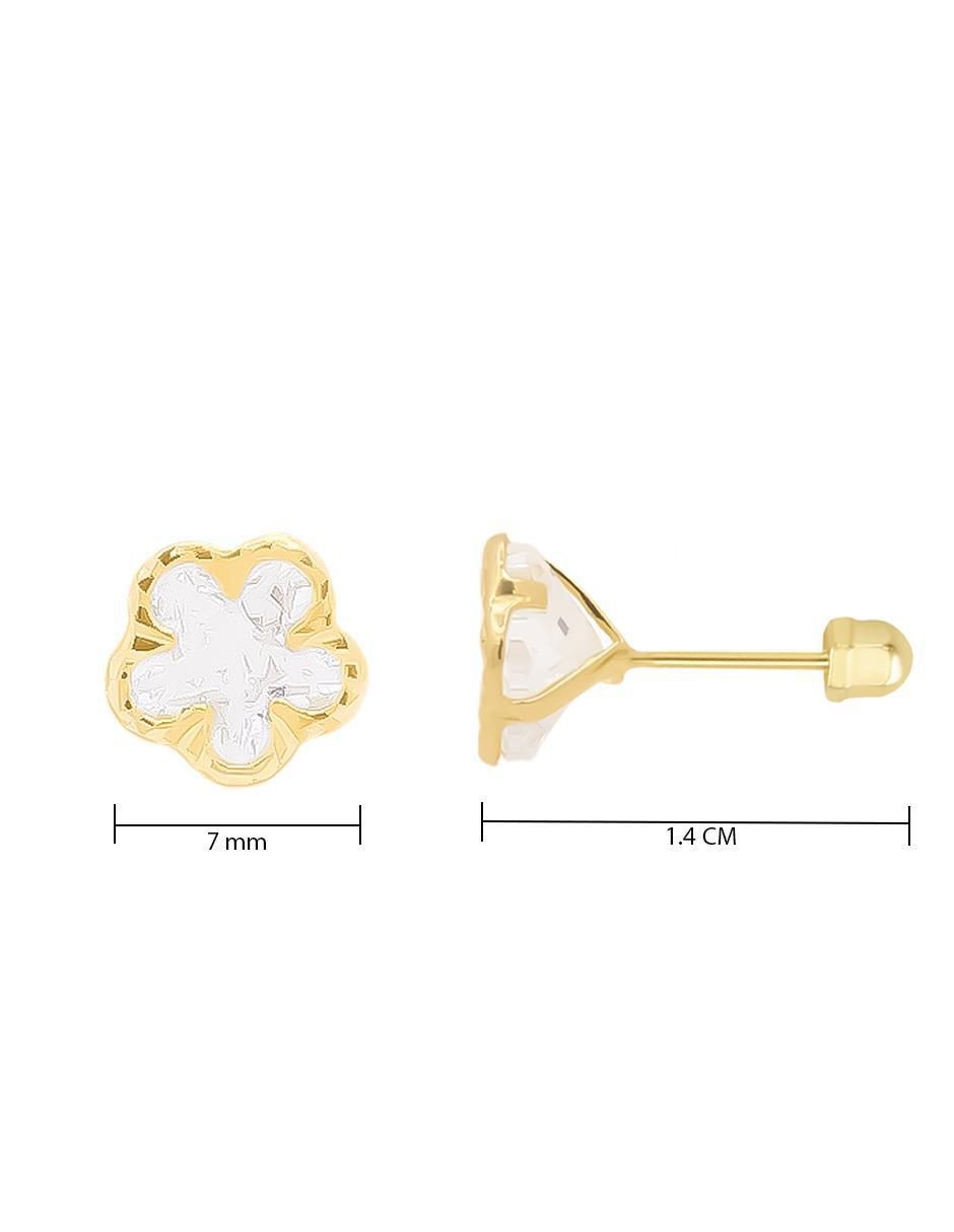 Broqueles de flor de oro amarillo con acabado brillante zirconia 4