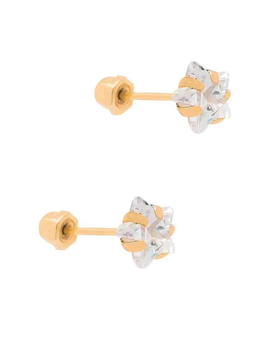 Broqueles de estrella de oro amarillo con acabado brillante zirconia 2