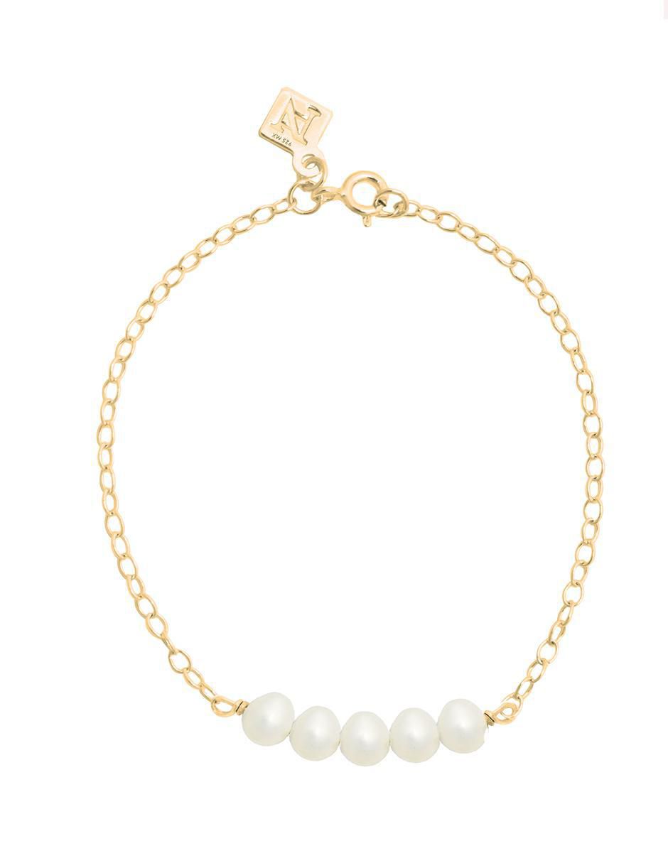Pulsera de plata P 925 Perlas con acabado baño de oro