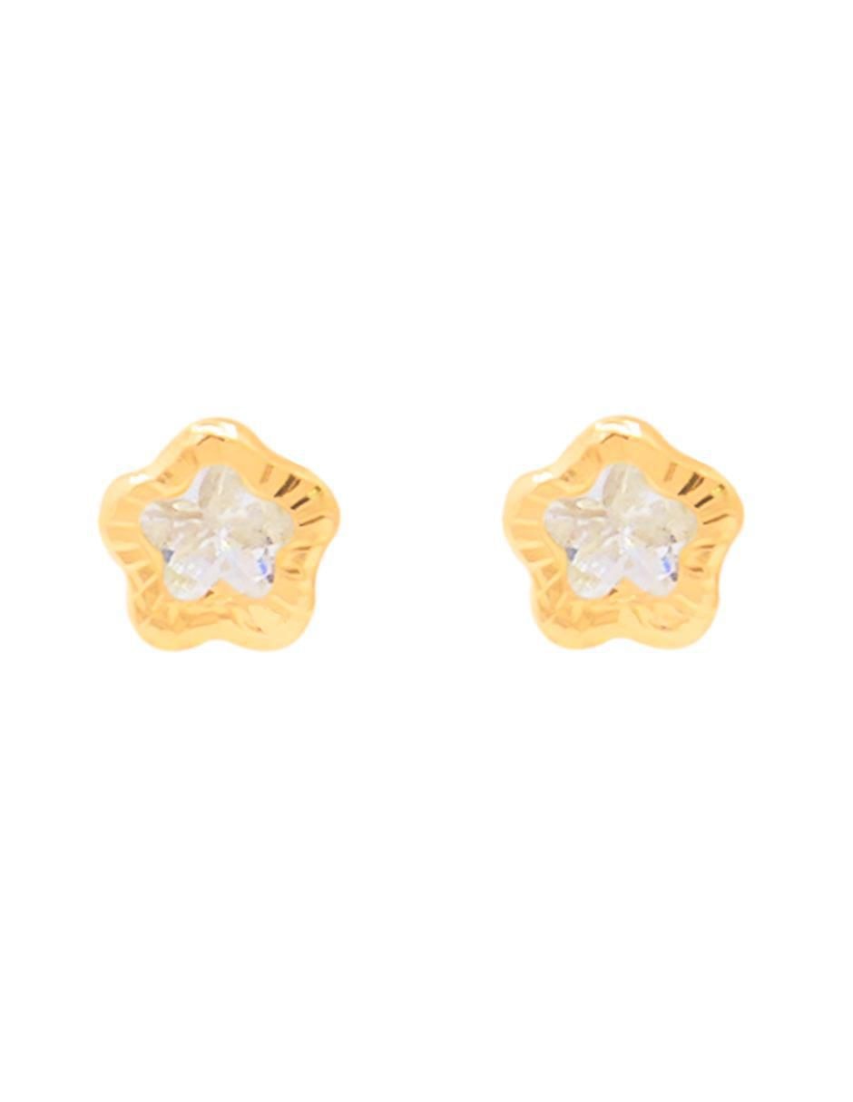 Broqueles de estrella de oro amarillo con acabado brillante zirconia 1