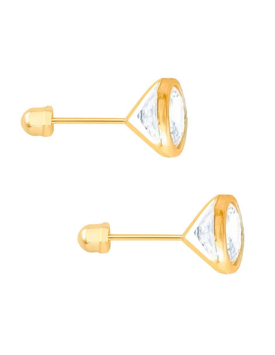 Broqueles redondos de oro amarillo con acabado brillante zirconia 2