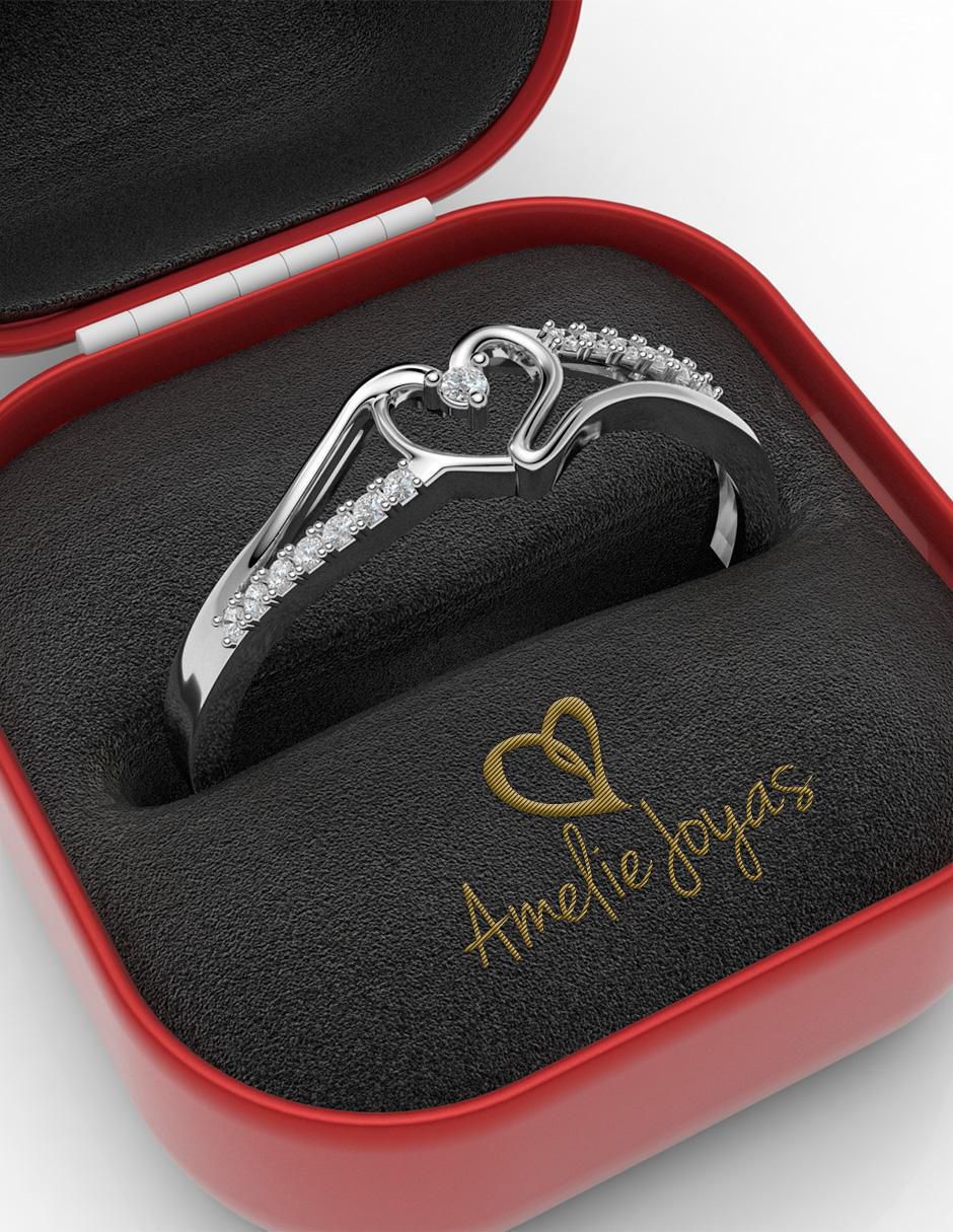 Anillo de corazón 14 k de oro diamante brillante 4
