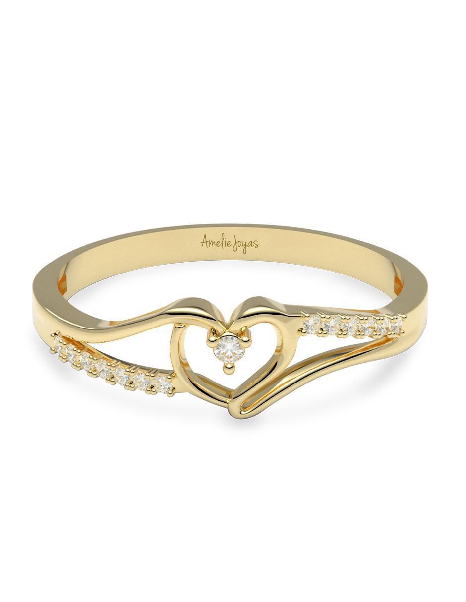 Anillo de corazón 14 k de oro diamante brillante