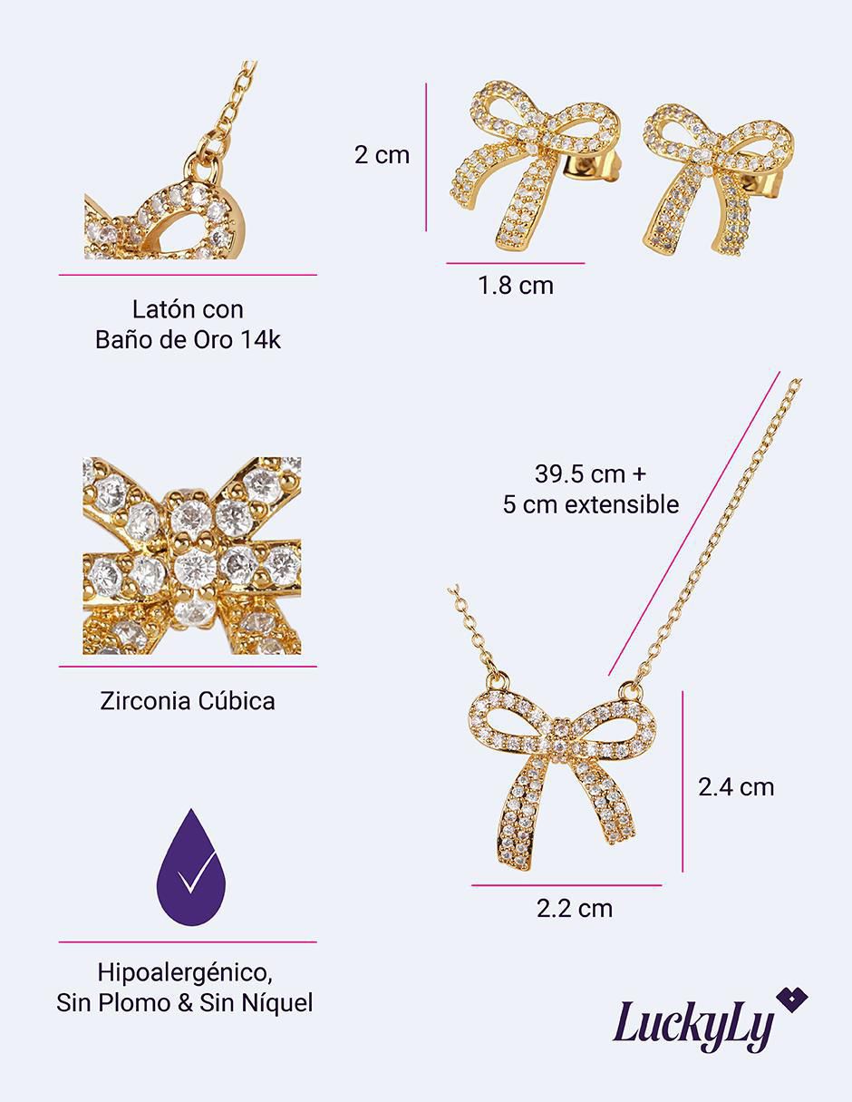 Aretes y collar de moño moñitos linda baño de oro 14k zirconia cúbica 5