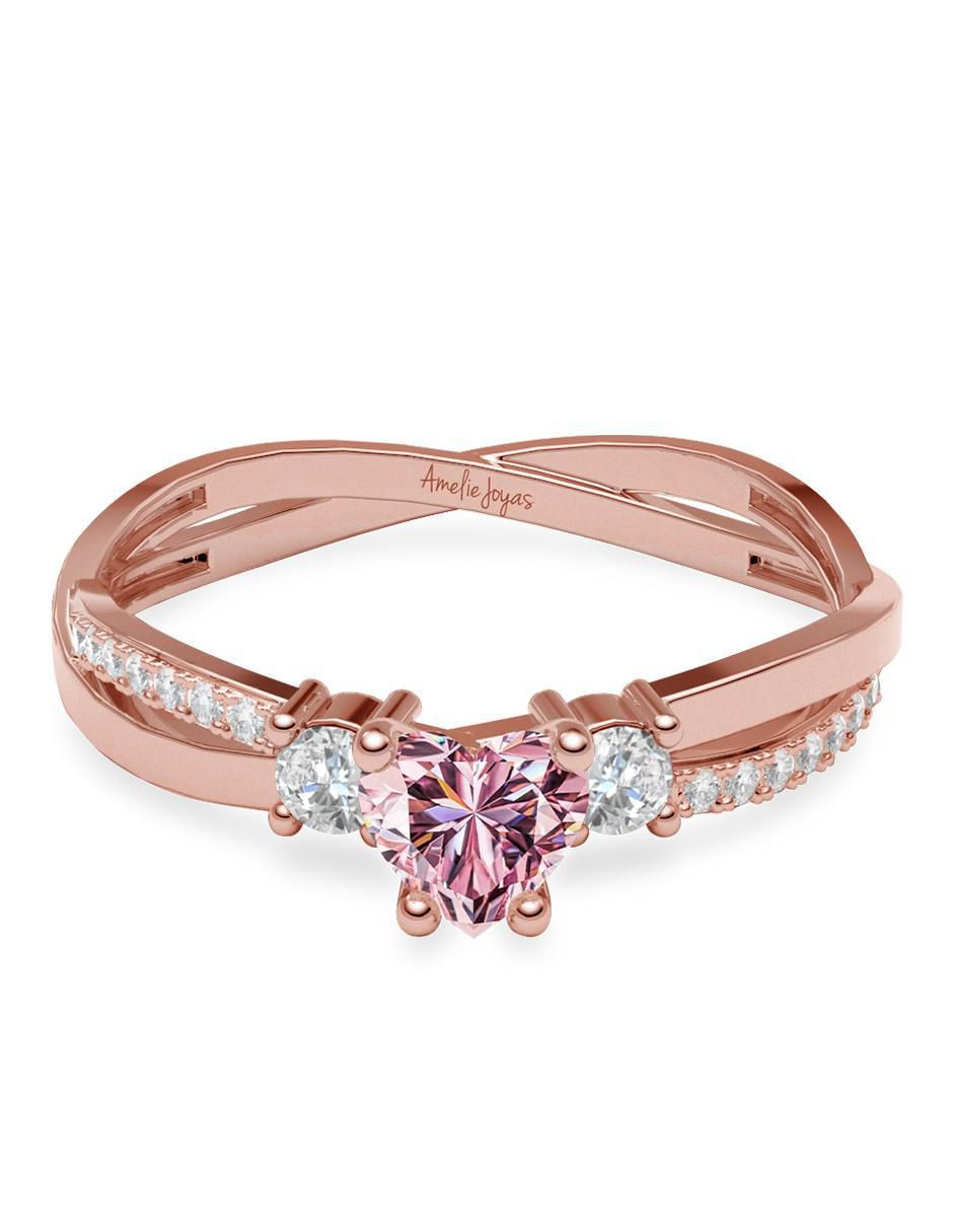 Anillo de corazón 14 k de oro zirconia brillante