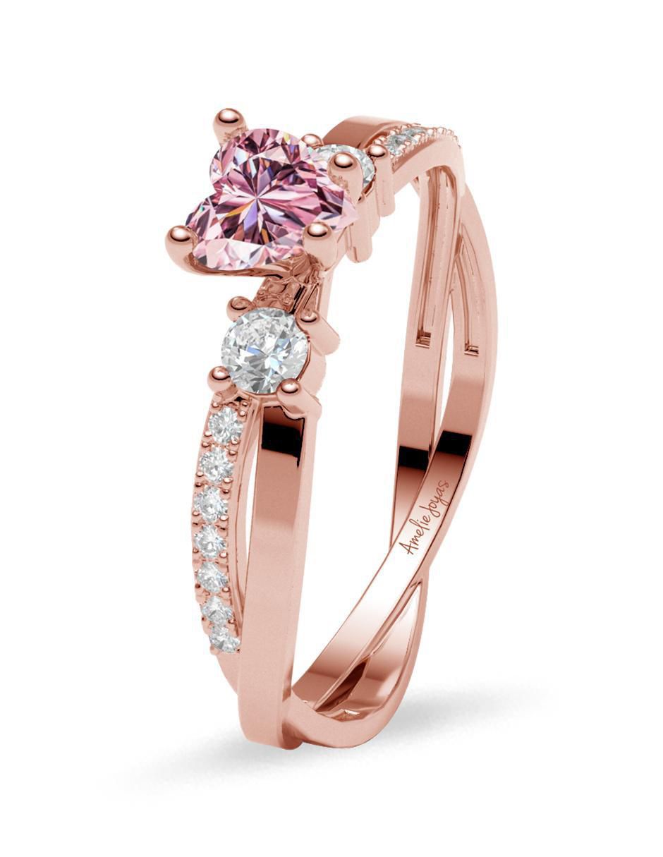 Anillo de corazón 14 k de oro zirconia brillante 2