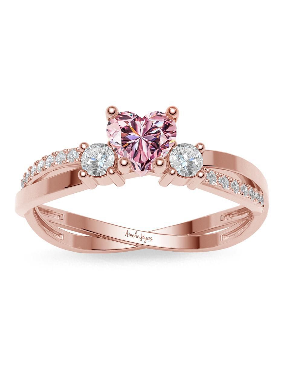 Anillo de corazón 14 k de oro zirconia brillante 3