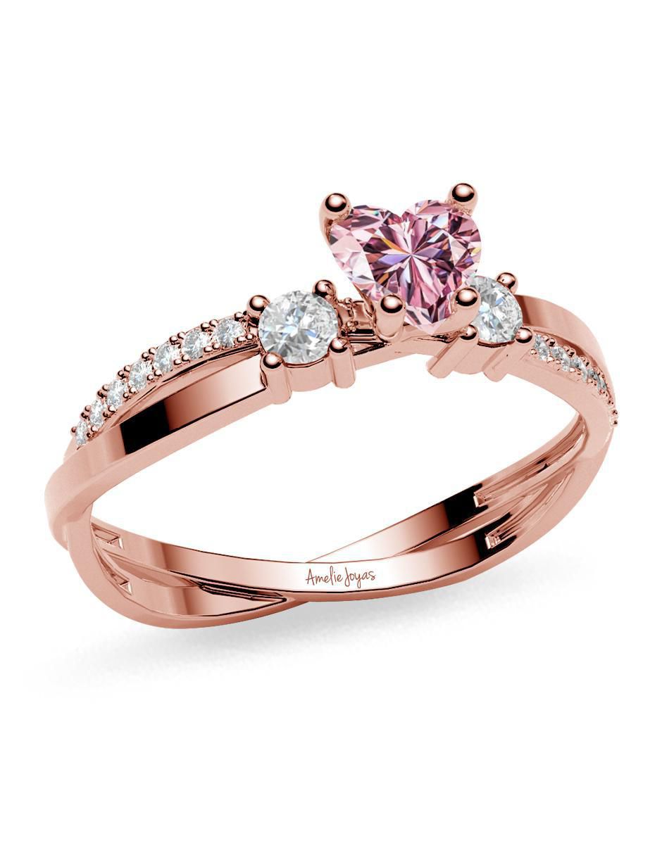 Anillo de corazón 14 k de oro zirconia brillante 4