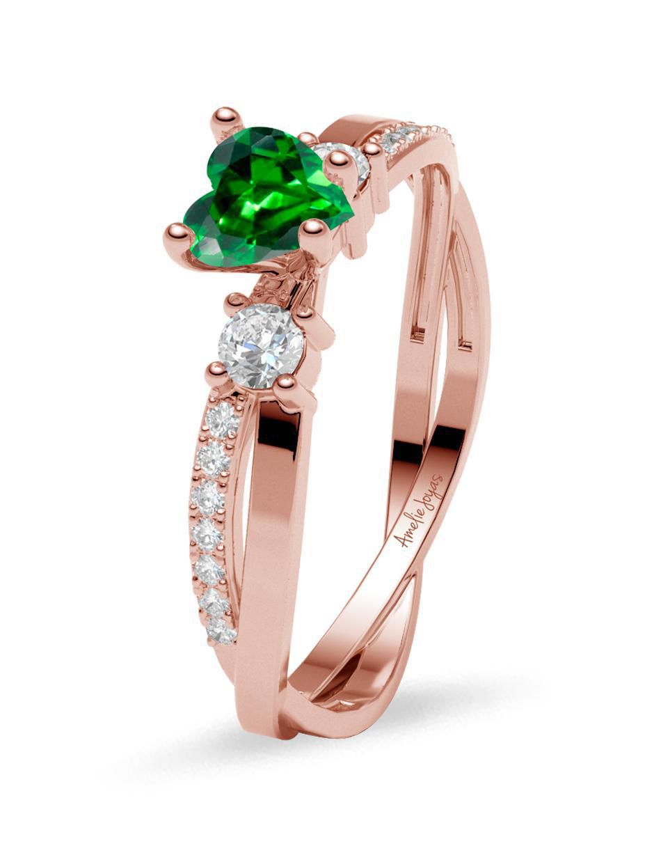 Anillo de corazón 14 k de oro zirconia brillante 2