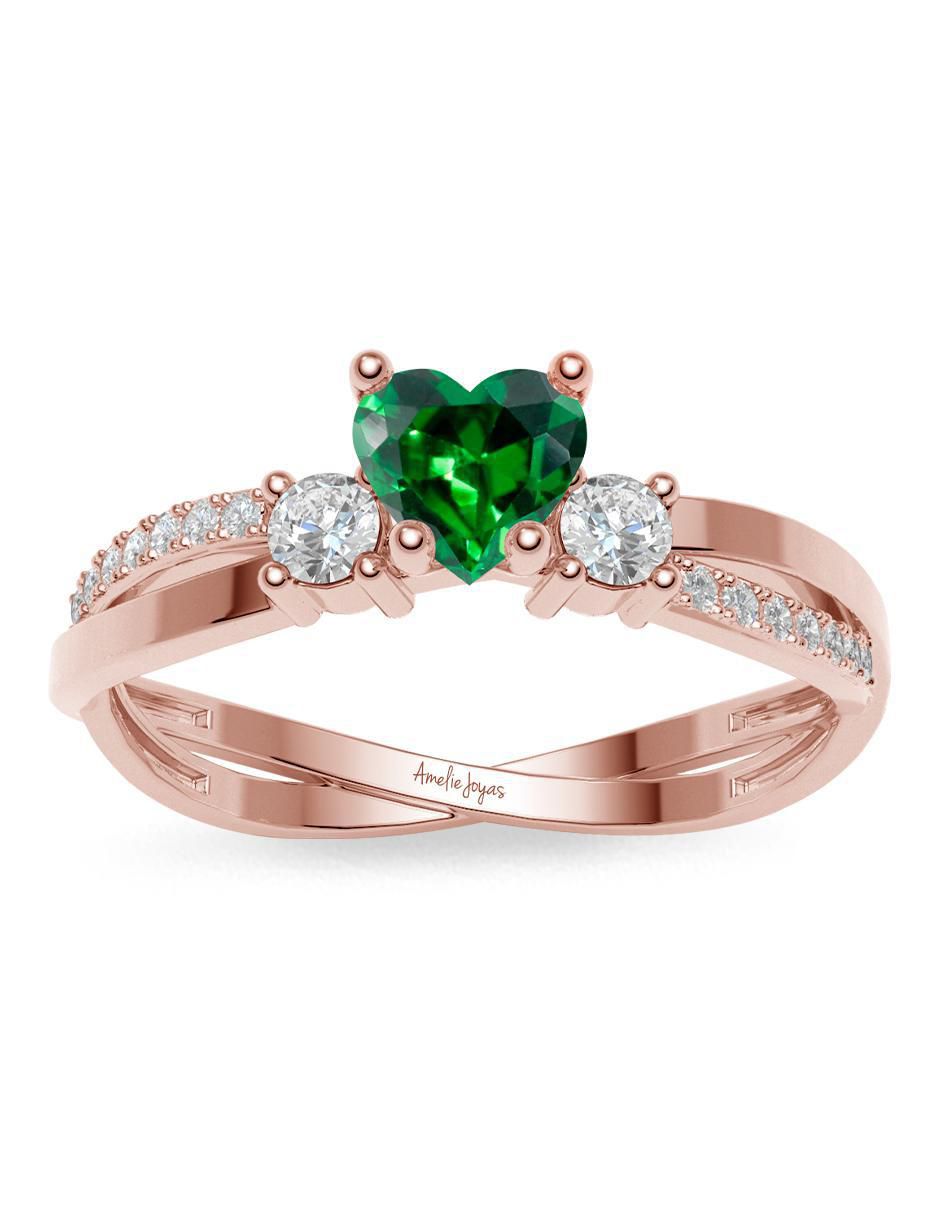 Anillo de corazón 14 k de oro zirconia brillante 3