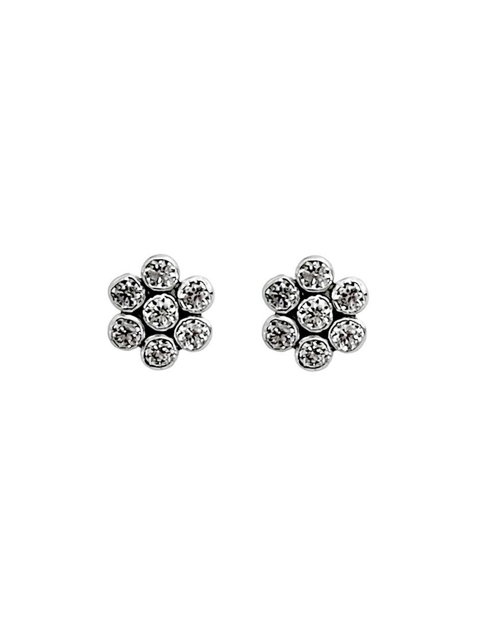 Broqueles de flor de oro blanco con acabado brillante zirconia Broqueles de flor de oro blanco con acabado brillante zirconia