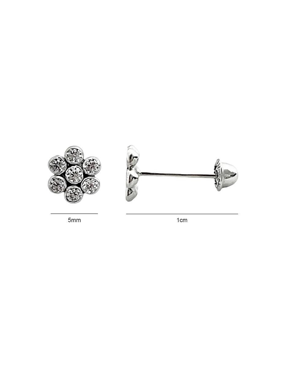 Broqueles de flor de oro blanco con acabado brillante zirconia 5