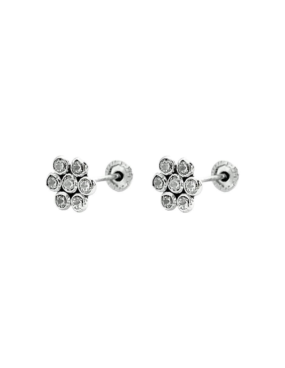 Broqueles de flor de oro blanco con acabado brillante zirconia 3