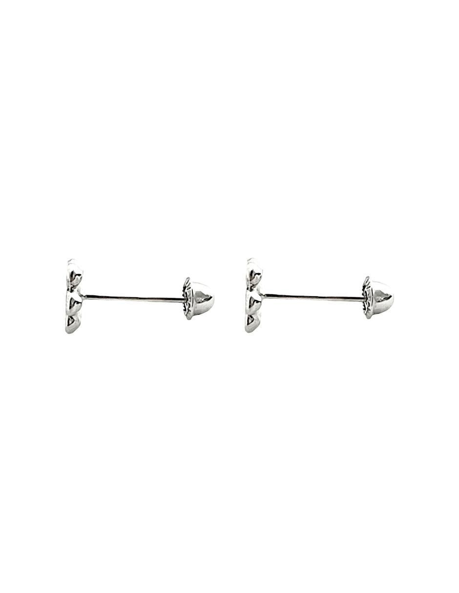 Broqueles de flor de oro blanco con acabado brillante zirconia 4