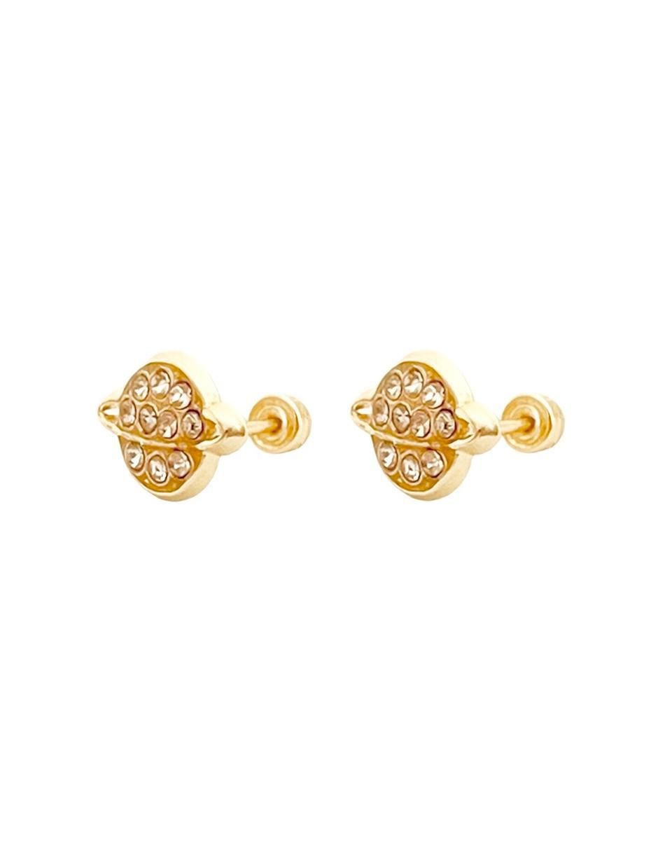 Broqueles de planeta de oro con acabado brillante zirconia 2