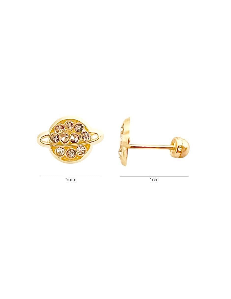 Broqueles de planeta de oro con acabado brillante zirconia 4