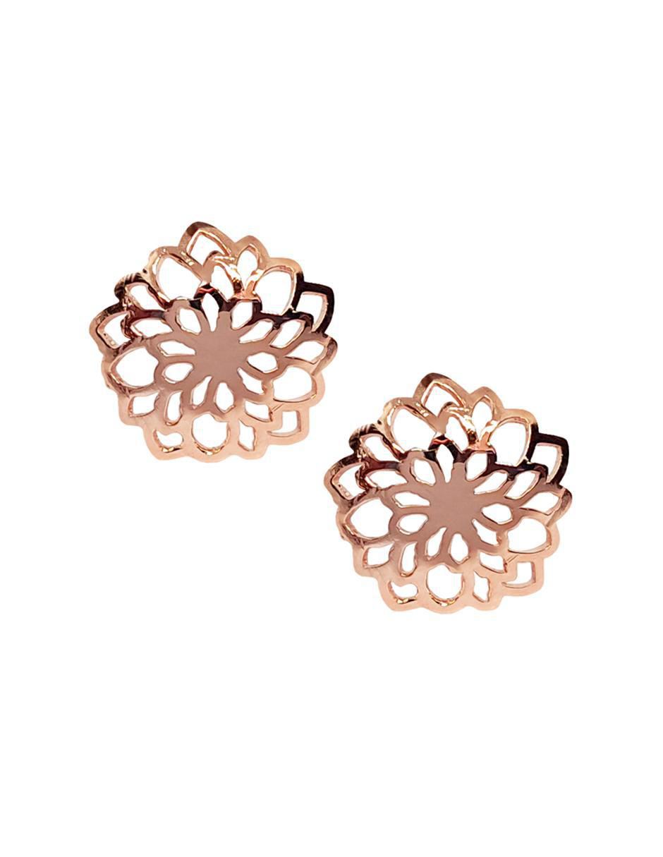 Broqueles de flor Dalia de plata P 925 con acabado baño de oro rosa