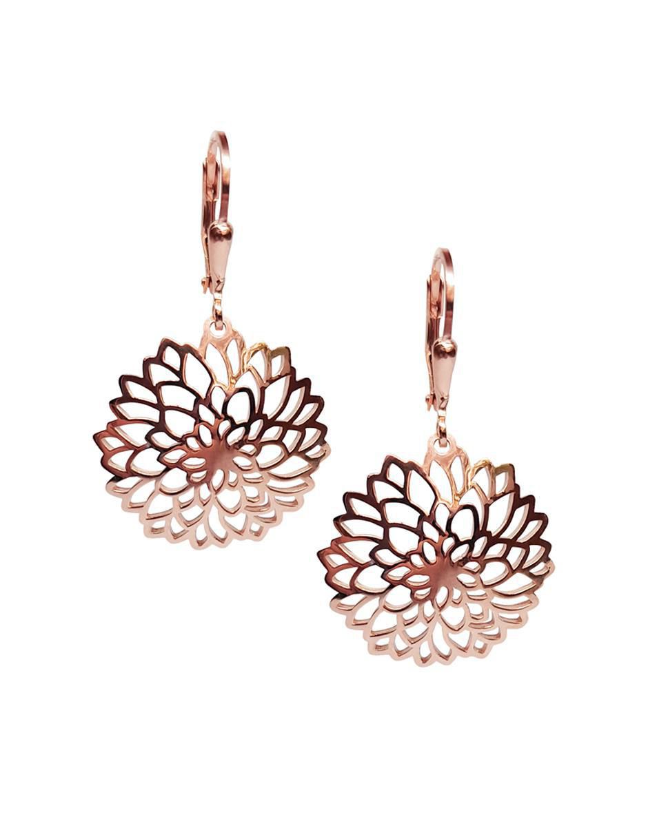 Aretes de flor Dalia de plata P 925 con acabado baño de oro rosa Aretes de flor Dalia de plata P 925 con acabado baño de oro rosa